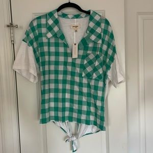 NWT Anthropologie Gingham Tie-Back Shirt in Green